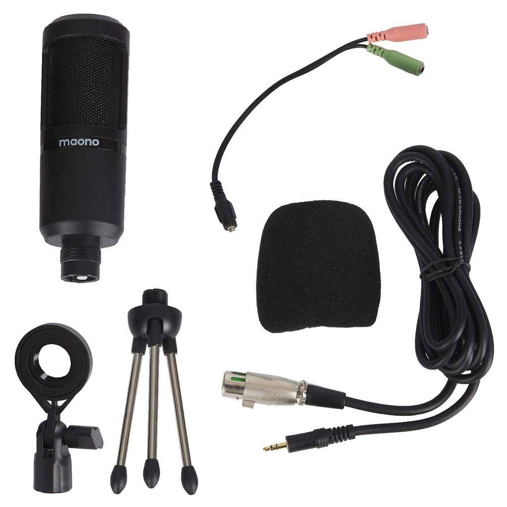 MAONO AU-PM360TR MICROFONO DE ESTUDIO DE CONDESADOR CON PARAL DE MESA CON CABLE MINI PLUG