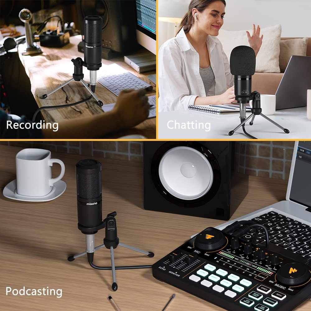 MAONO MICROFONO DE ESTUDIO DE CONDESADOR CON PARAL DE MESA CON CABLE MINI PLUG