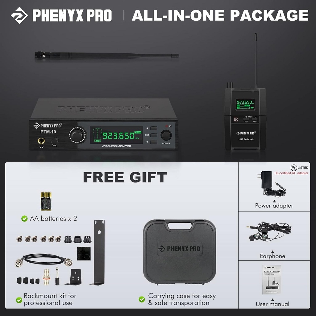 Phenyx Pro PTM-10 in-er Belt-Pack Monitor personal de Oído