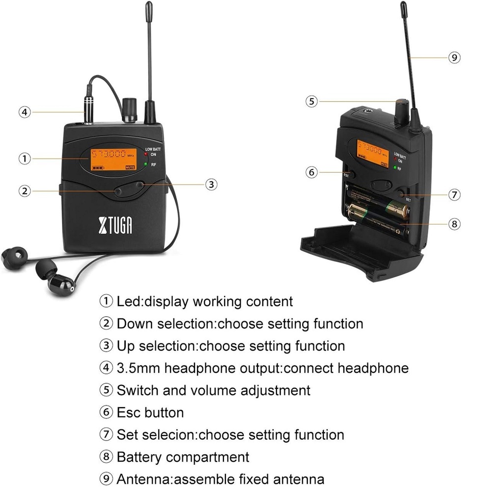 XTUGA IEM-1200 in-er Doble Belt-Pack Monitor personal de Oído Inalámbrica