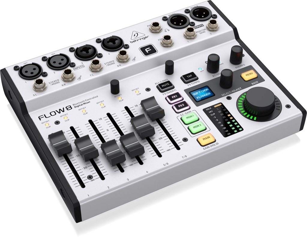 BEHRINGER FLOW8 CONSOLA DIGITAL 8 ENTRADAS, Con Bluetooth, Efectos, Interfaz de audio/USB  y Control de Aplicación c