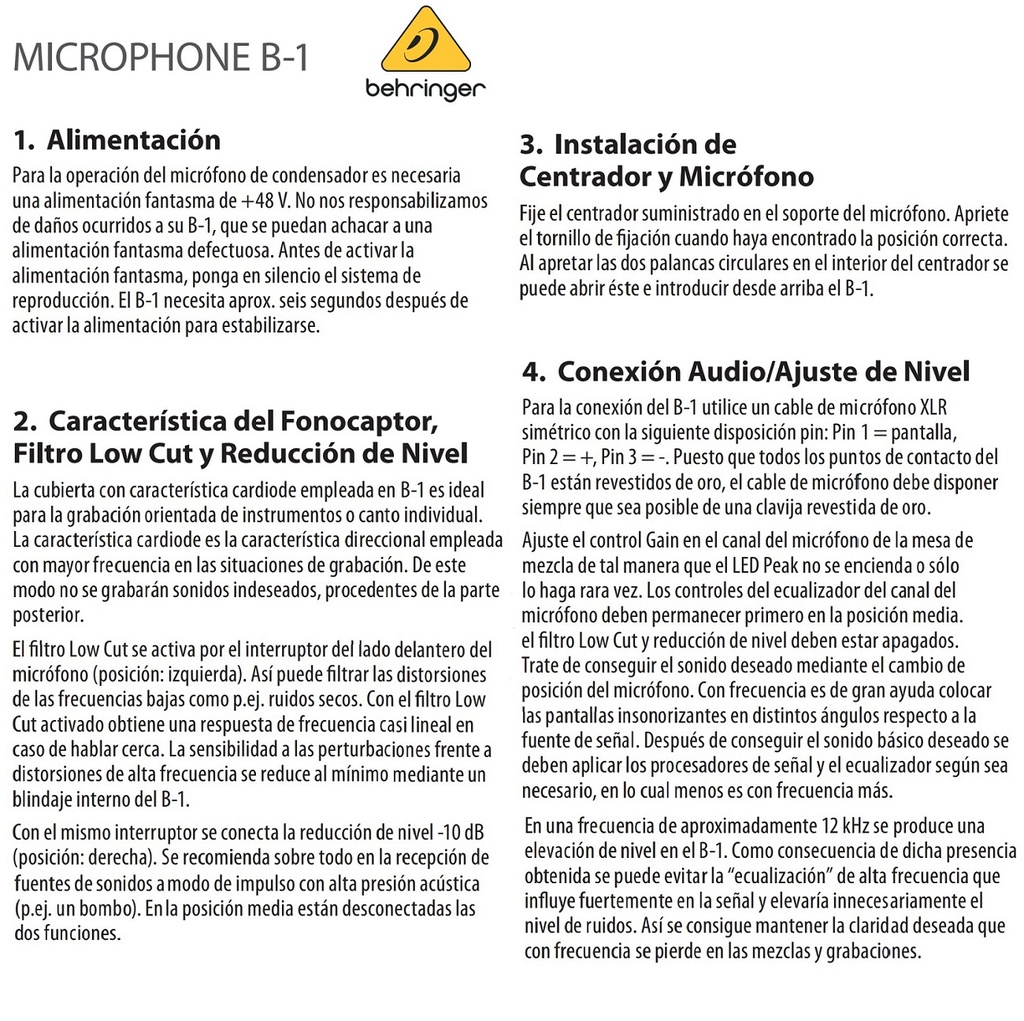 BEHRINGER B-1 Microfono Estudio Grabación Condensador