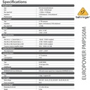 BEHRINGER CONSOLA AMPLIFICADA 5 CANALES 500W