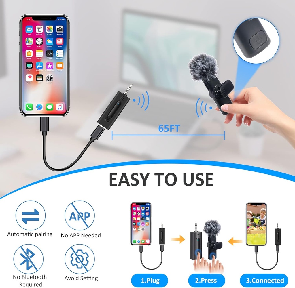 SPORTKEE K2 WIRELESS MINI LAVALIER 2 Micrófonos Inalámbricos Balita Solapa a un 1 receptor para teléfonos Android podcasts, YouTube, Entrevistas.