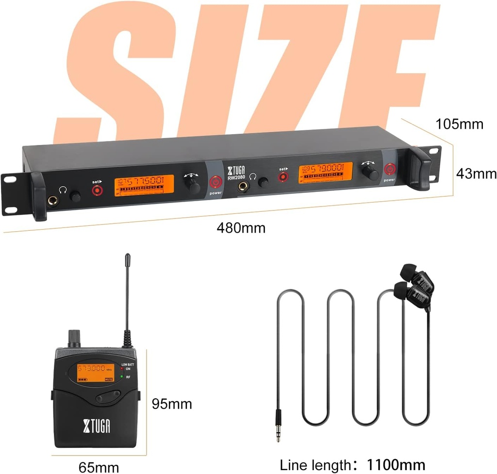 XTUGA RW2080-4 In-Ear Cuatro Belt-Pack Monitor personal de Oído Inalámbrica 2 Mezclas Estéreo