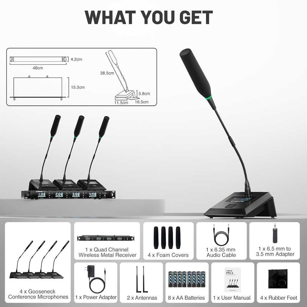 PHENYX PRO PTC-4 MICROFONO INALAMBRICO DE CONFERENCIAS 8en1 UHF (copiar)