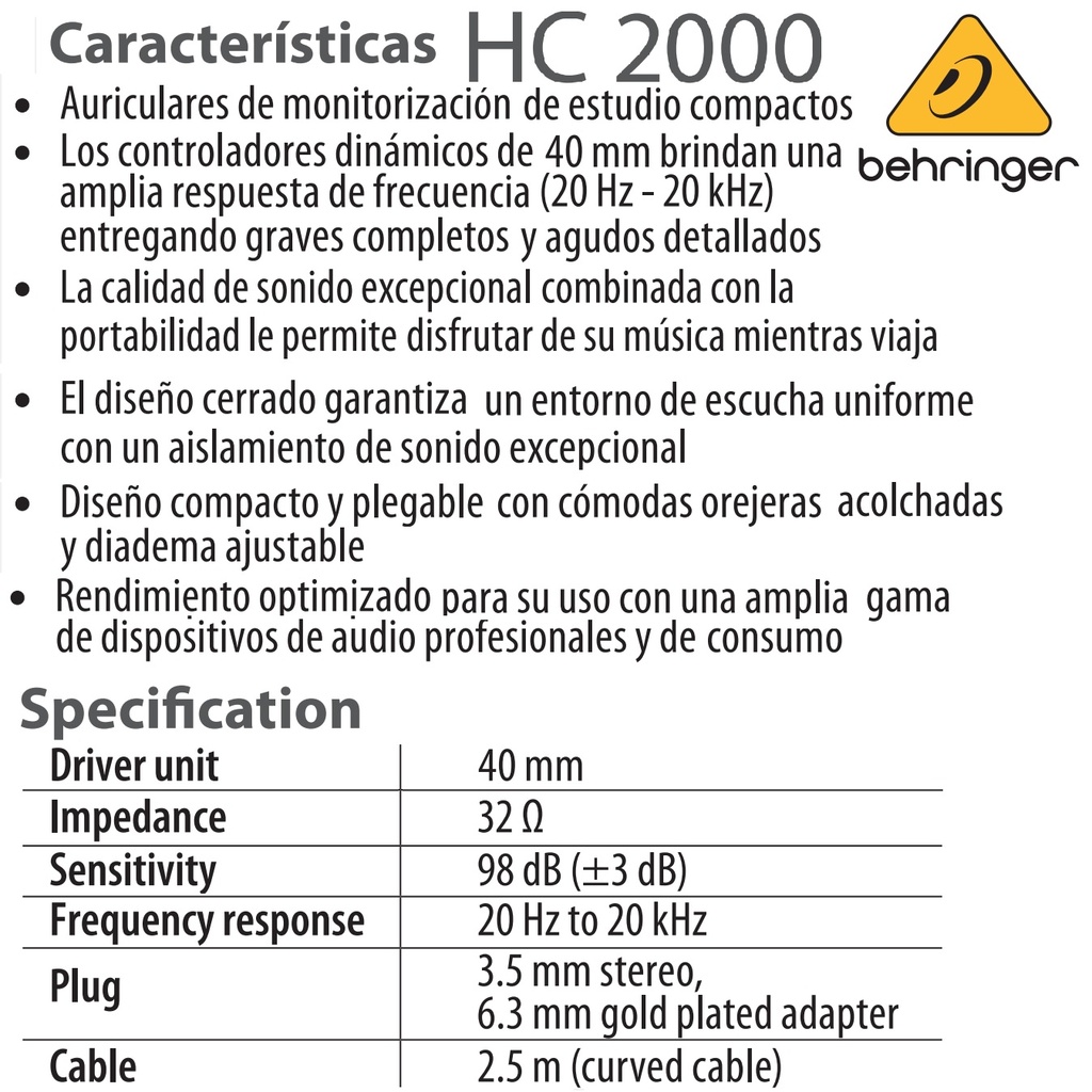 BEHRINGER AUDIFONOS DE ESTUDIO