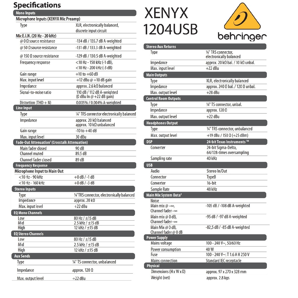 BEHRINGER CONSOLA 12 ENTRADAS Y 2 BUSES, USB, INTERFAZ