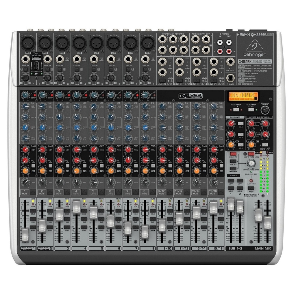 BEHRINGER CONSOLA 22 ENTRADAS Y 2/2 BUSES, CON EFECTOS, USB, INTERFAZ
