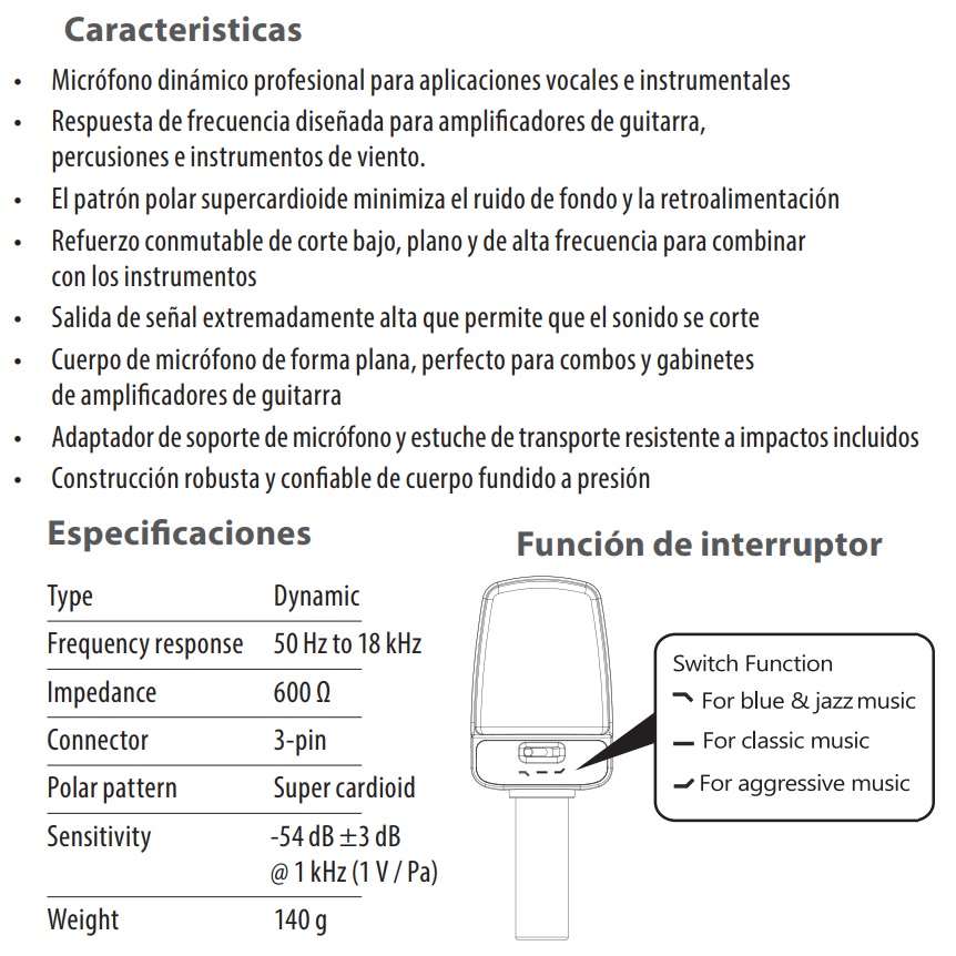 BEHRINGER MICROFONO PARA INSTRUMENTOS Y VOCALES DINAMICO SUPER CARDIOIDE