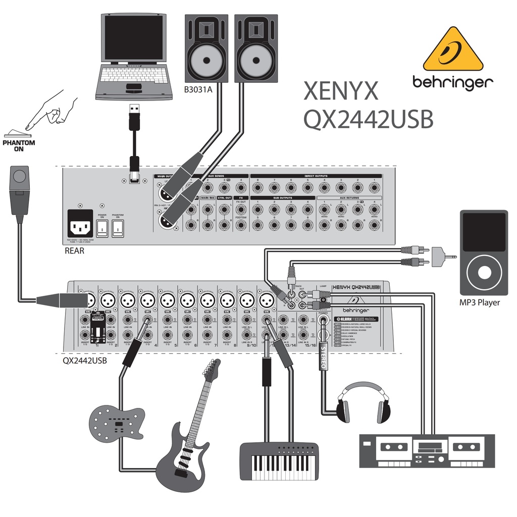 BEHRINGER CONSOLA 24 ENTRADAS Y 4/2 BUSES, CON EFECTOS, USB, INTERFAZ