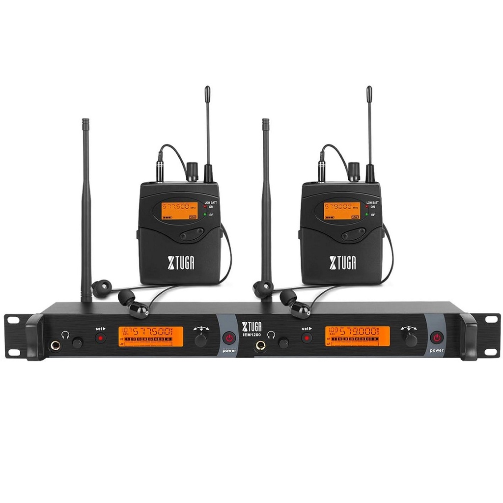 XTUGA IEM-1200-2 In-Ear Doble Belt-Pack Monitor personal de Oído Inalámbrica 2 mezclas